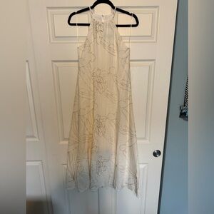 Zara Cream/Ivory Midi Dress with Floral Pattern